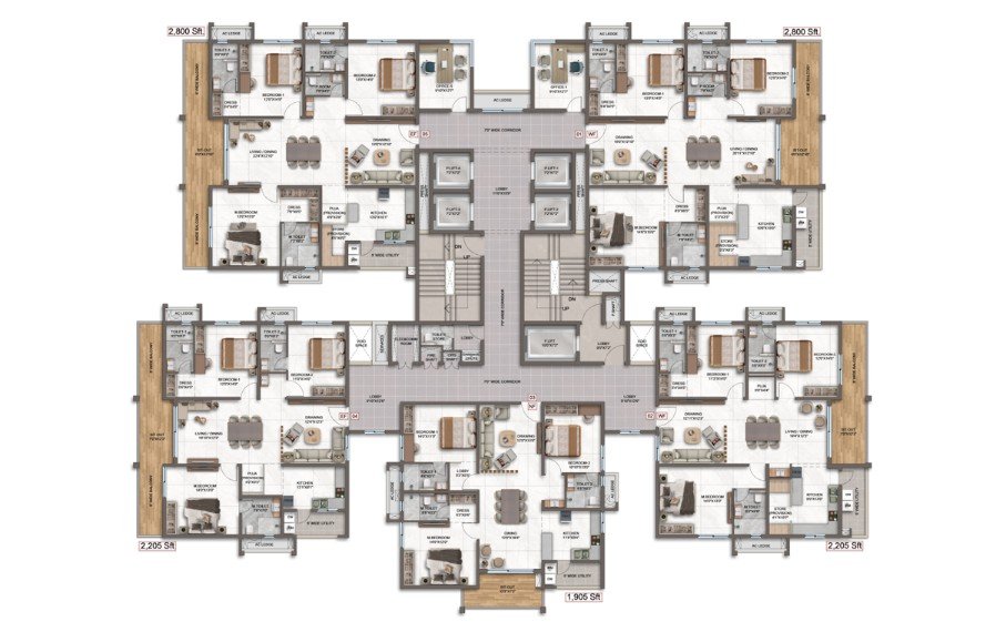 3 BHK Luxury Floor Plan